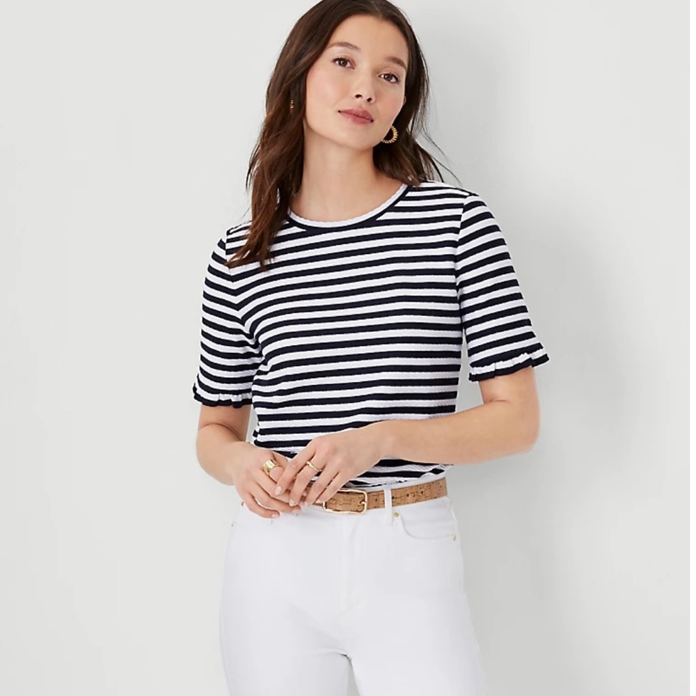 Ann Taylor Striped Ruffle Sleeve Shirt